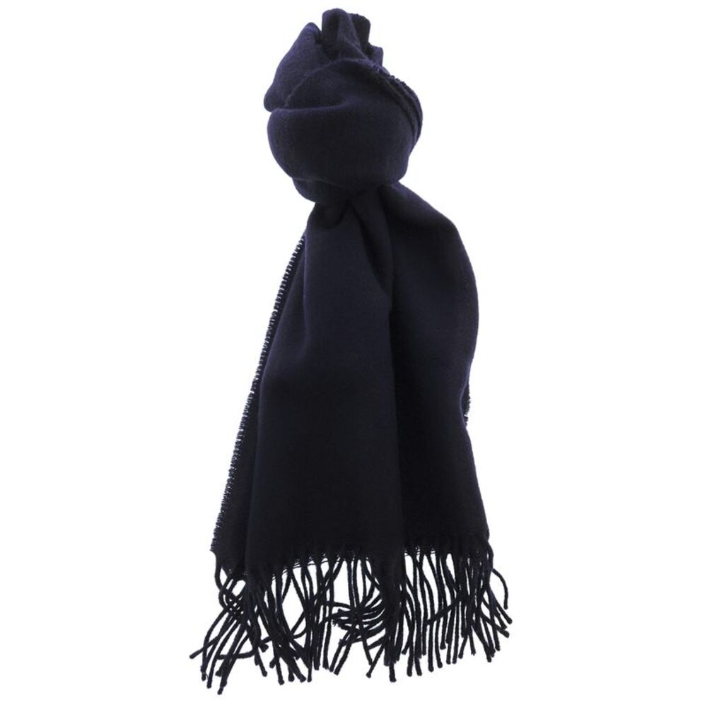 Lanvin Soft Luxurious 100% Wool Navy Fringe Scarf - Picture 4 of 4